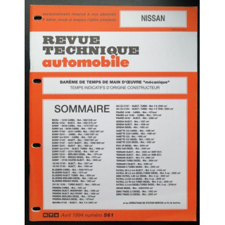 Revue technique automobile NISSAN barême de temps de main d'oeuvre