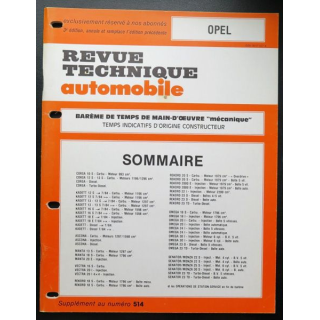 Revue technique automobile OPEL barême de temps de main d'oeuvre