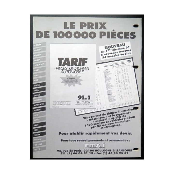 Revue technique automobile VOLKSWAGEN AUDI barême de temps de main d'oeuvre