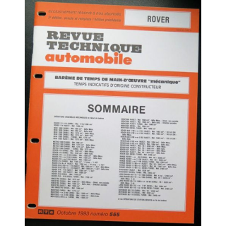 Revue technique automobile ROVER barême de temps de main d'oeuvre