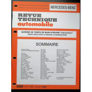 Revue technique automobile MERCERDES-BENZ barême de temps de main d'oeuvre