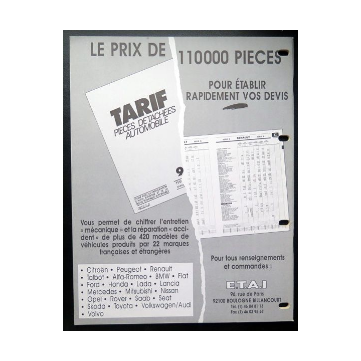 Revue technique automobile MERCERDES-BENZ barême de temps de main d'oeuvre