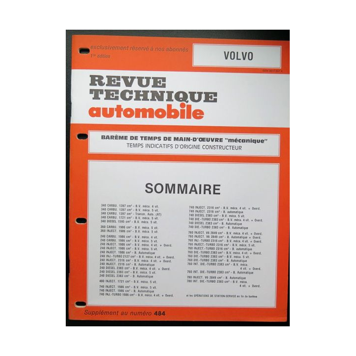 Revue technique automobile VOLVO barême de temps de main d'oeuvre