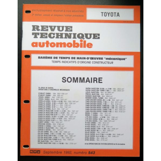 Revue technique automobile TOYOTA barême de temps de main d'oeuvre