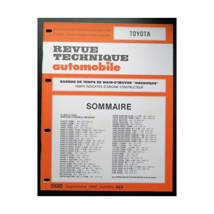 Revue technique automobile TOYOTA barême de temps de main d'oeuvre