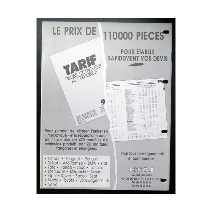 Revue technique automobile TOYOTA barême de temps de main d'oeuvre
