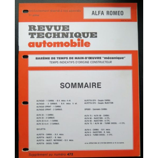 Revue technique automobile ALFA ROMEO barême de temps de main d'oeuvre