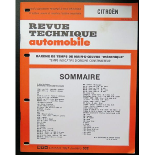 Revue technique automobile CITROËN barême de temps de main d'oeuvre