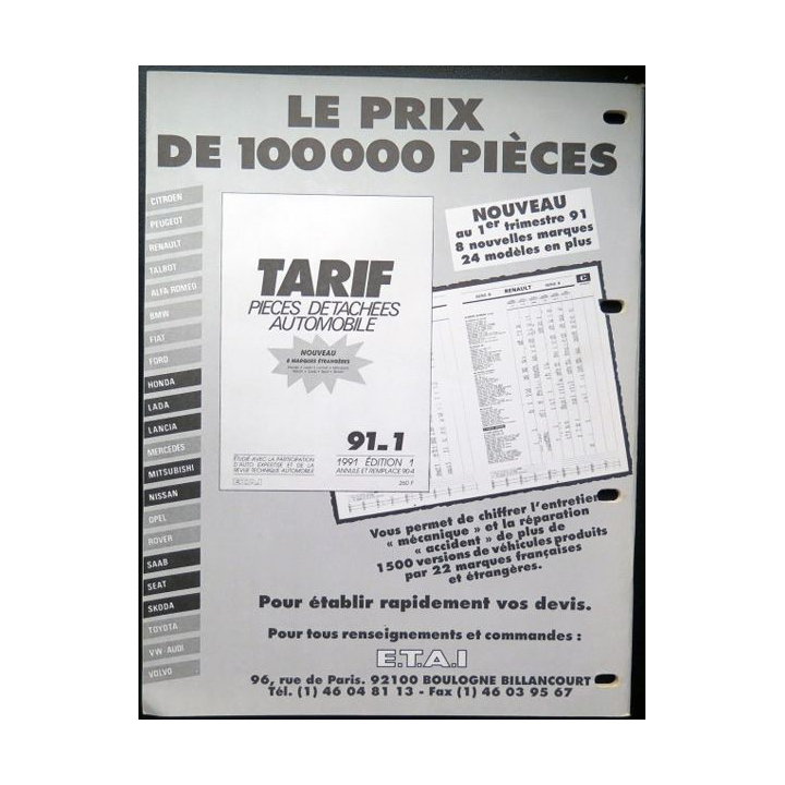 Revue technique automobile CITROËN barême de temps de main d'oeuvre