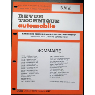 Revue technique automobile B.M.W barême de temps de main d'oeuvre