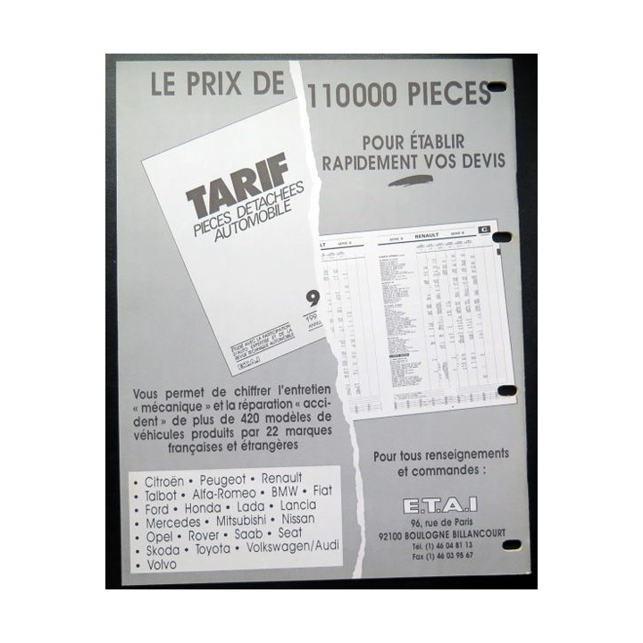 Revue technique automobile B.M.W barême de temps de main d'oeuvre