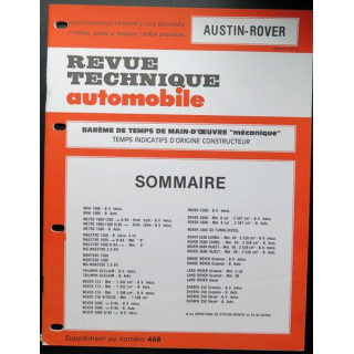 Revue technique automobile AUSTIN-ROVER barême de temps de main d'oeuvre