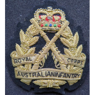 Cap badge en cannetille de l'Australian Infantry Royal Corps hauteur 9,5 cm