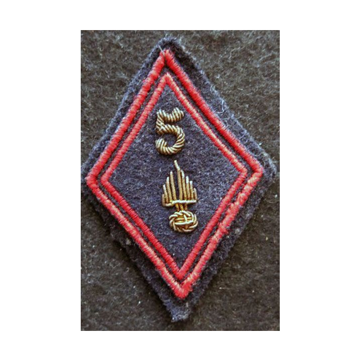 LOSANGE DE BRAS MODÈLE 45 : modèle officier 5° régiment d'infanterie en cannetille
