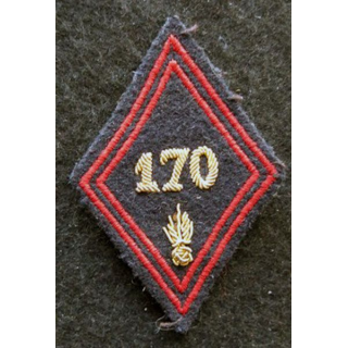 LOSANGE DE BRAS MODÈLE 45 : modèle officiers 170° régiment d'infanterie en cannetille