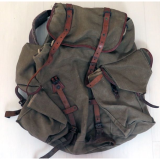 Sac à dos militaire vert armé LAFUMA en toile et cuir armatures en fer