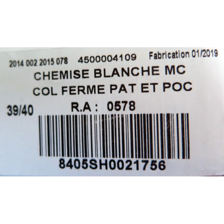 Chemise blanche neuve manche courte Léo Minor taille 39-40