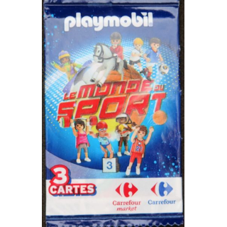 Pochette neuve de 3 cartes de Playmobil le monde du sport de Carrefour
