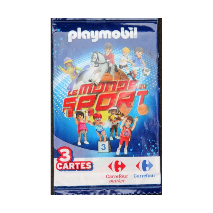 Pochette neuve de 3 cartes de Playmobil le monde du sport de Carrefour