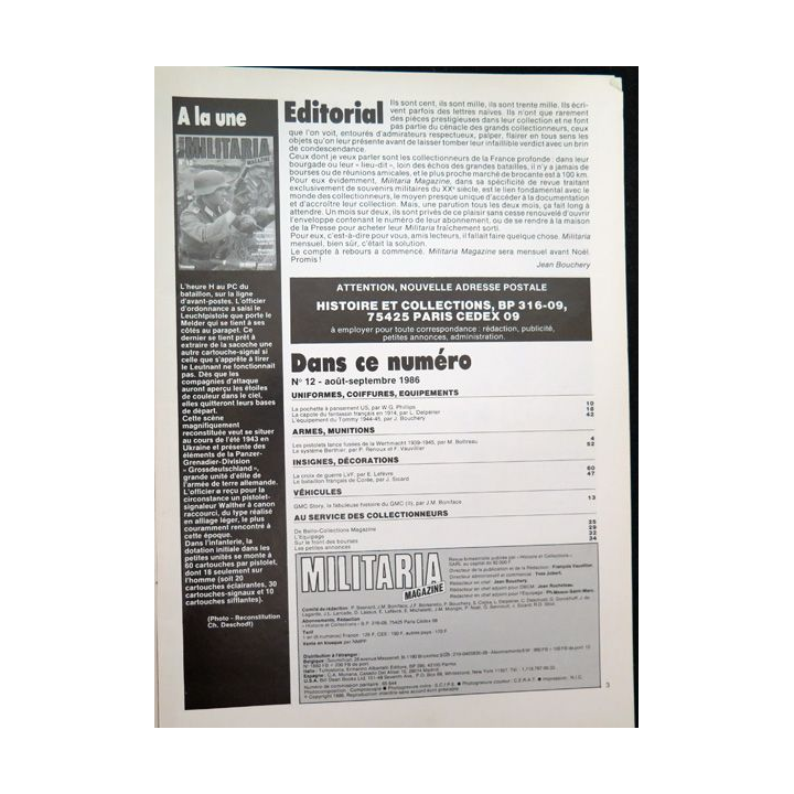 MILITARIA Magazine n° 12 de août septembre 86 sur la croix de guerre LVF