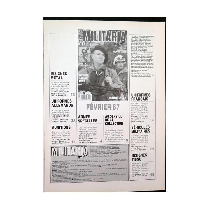 ARMES MILITARIA Magazine n° 17 février 1987 les uniformes Narvik 1940