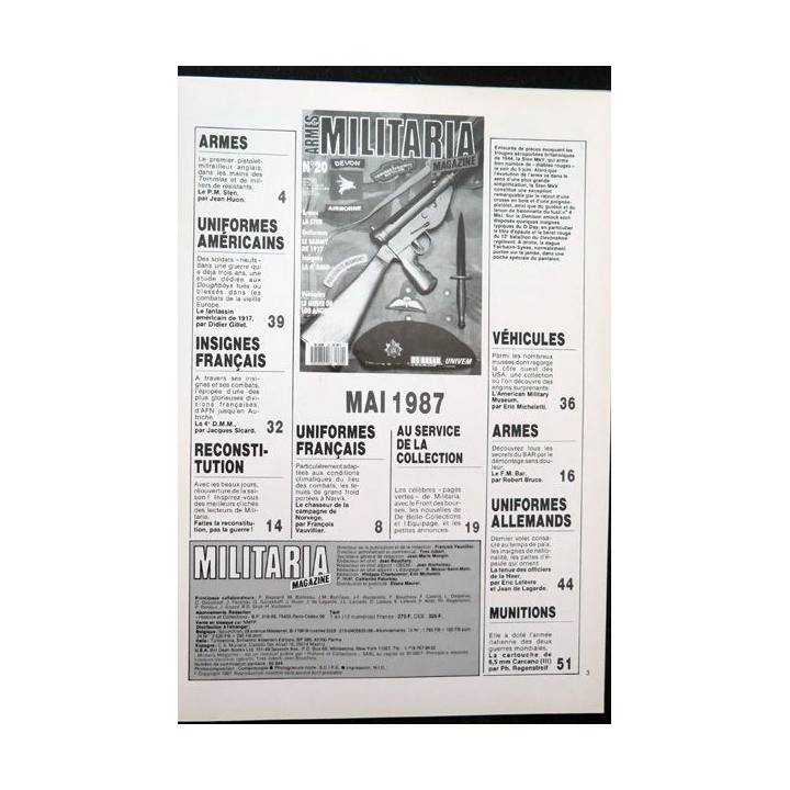 ARMES MILITARIA Magazine n° 20 de mai 1987 sur les insignes de la 4° DMM