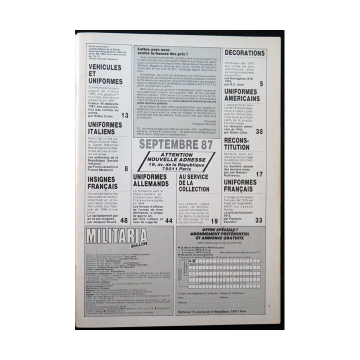 ARMES MILITARIA Magazine n° 24 1987 sur les chemises noires de la RSI