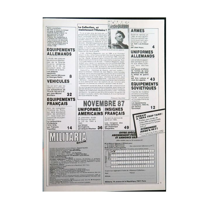 ARMES MILITARIA Magazine n° 26 1987 sur la cartouchière Lebel