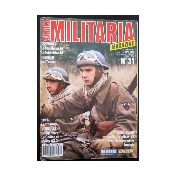 ARMES MILITARIA Magazine n° 31 de avril 1988 sur les insignes des Tabors