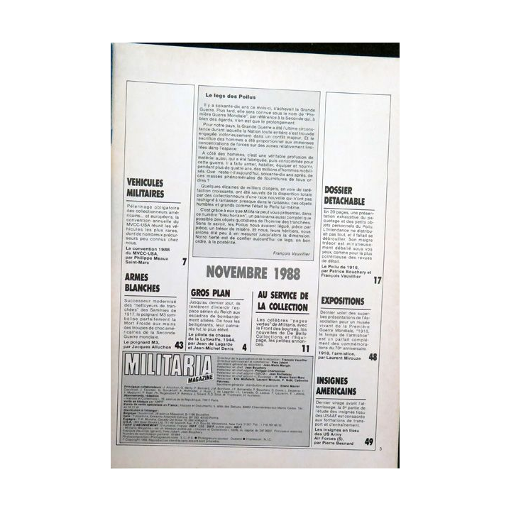 ARMES MILITARIA Magazine n° 38 de octobre 1988 sur les insignes de l'artillerie de Montagne
