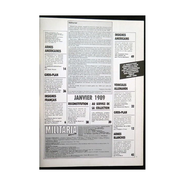 ARMES MILITARIA Magazine n° 41 de janvier 1989 sur le mitrailleur RAF