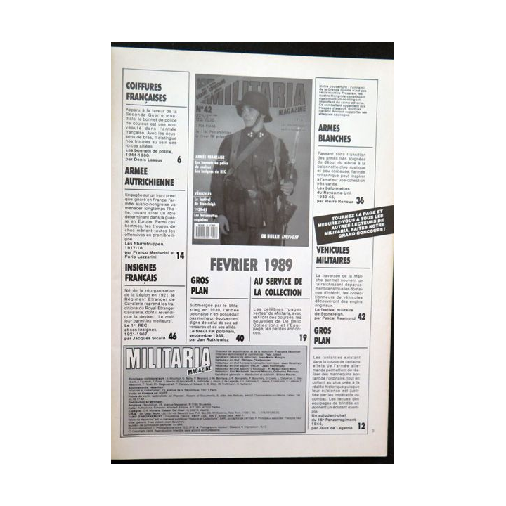 ARMES MILITARIA Magazine n° 42 1989 sur les calots et insignes du REC