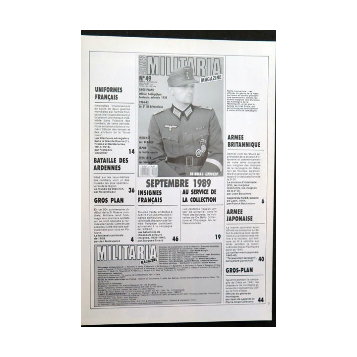 ARMES MILITARIA Magazine n° 49 septembre 1989 sur les insignes BCA BCP