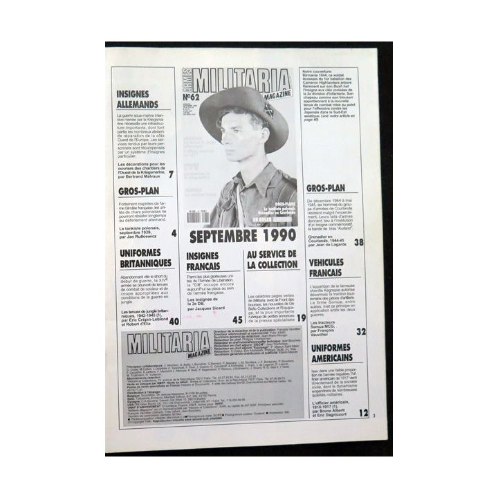 ARMES MILITARIA Magazine n° 62 de septembre 1990 sur les insignes de la 2° DB