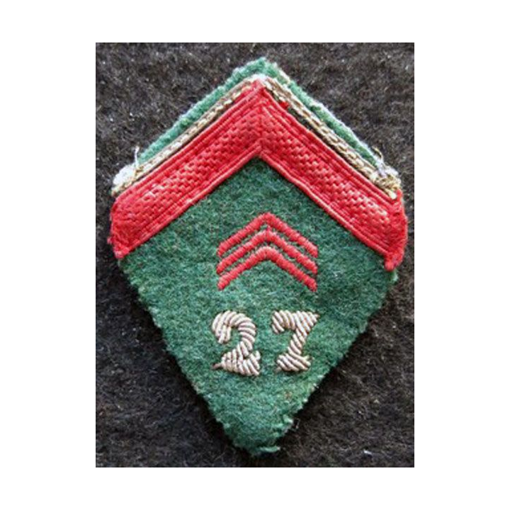 LOSANGE DE BRAS MODÈLE 45 : Ecusson précoce officier du 27° Escadron du Train (27° ET) Alger 1946 en cannetille