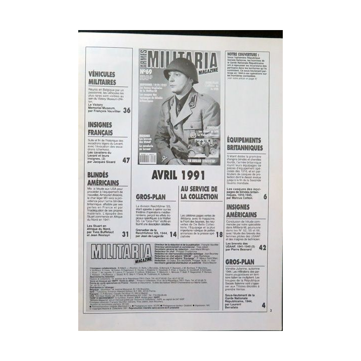 ARMES MILITARIA Magazine n° 69 de avril 1991 sur les insignes de la cavalerie du Levant