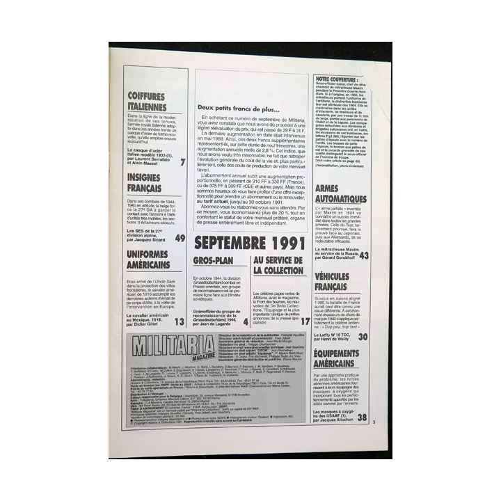 ARMES MILITARIA Magazine n° 74 1991 sur les insignes de la 27° DA SES