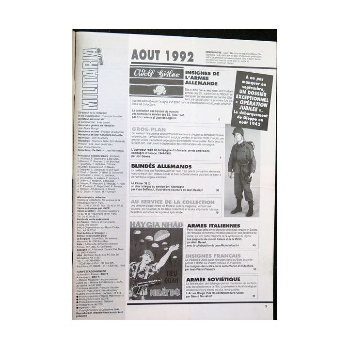 MILITARIA Magazine n° 85 de Août 1992 insignes paras en Indochine