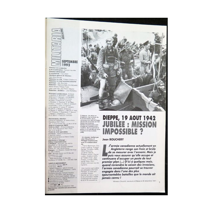 ARMES MILITARIA Magazine n° 86 de septembre 1992 sur Dieppe 1942