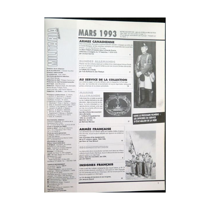 ARMES MILITARIA Magazine n° 92 de mars 1993 sur les insignes de la 19° DI