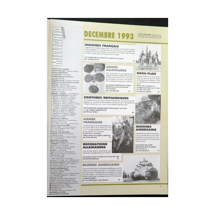 ARMES MILITARIA Magazine n° 101 de décembre 1993 sur les insignes cavalerie française 2° GM