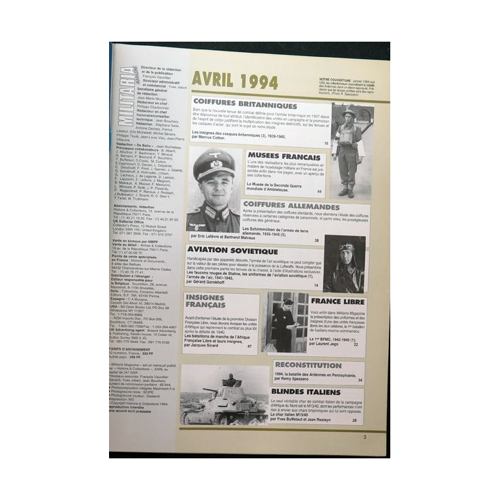 ARMES MILITARIA Magazine n° 105  d'avril 1994 sur le 1° BFMC France Libre