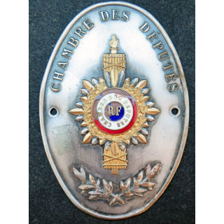 RF : plaque automobile de la chambre des députés en métal argenté et émaillée