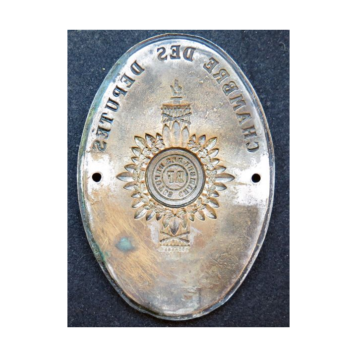 RF : plaque automobile de la chambre des députés en métal argenté et émaillée