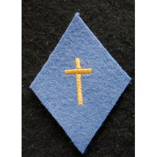LOSANGE DE BRAS MODÈLE 45 : aumônier catholique ou protestant laïc titulaire, croix en fil doré métallique (laminette).