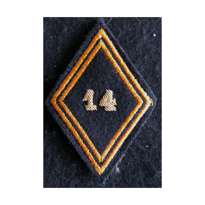 LOSANGE DE BRAS MODÈLE 45 : Ecusson modèle officiers du 14° régiment de chasseurs parachutistes 1958 en cannetille