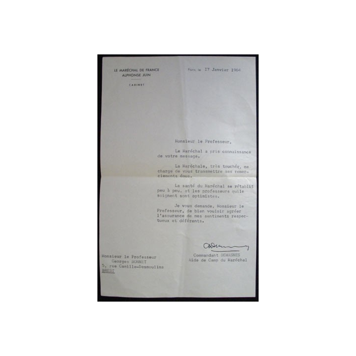 LETTRE ENTÊTE DU MARÉCHAL DE FRANCE JUIN SIGNÉ CDT DEWASNES