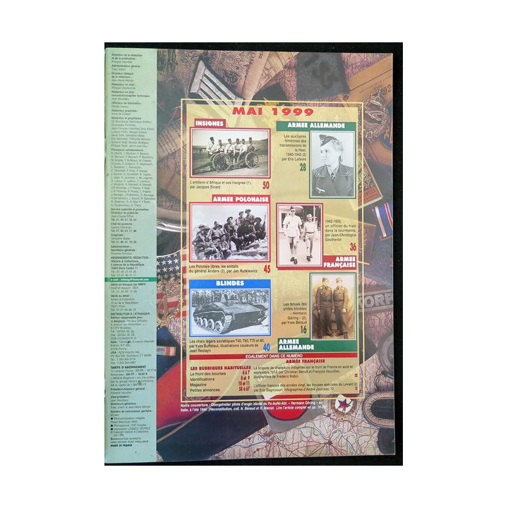 ARMES MILITARIA Magazine n° 166 de mai 1999 sur les insignes de l'artillerie d'Afrique