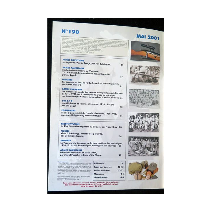 ARMES MILITARIA Magazine n° 190 de mai 2001 sur galons français
