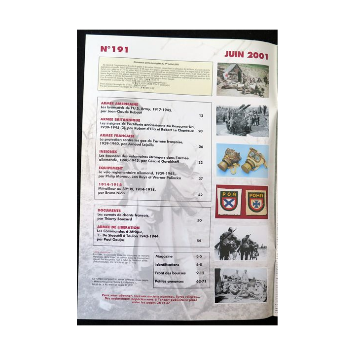 ARMES MILITARIA Magazine n° 191 de juin 2001 sur commandos d'Afrique